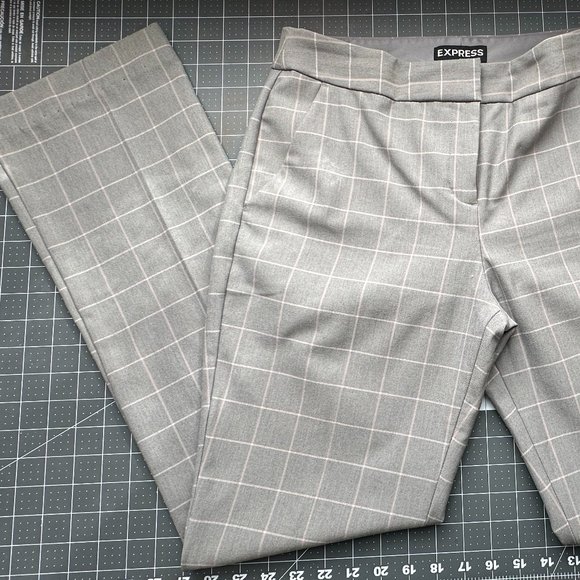 NWT Express Editor Dress Pants Barely Boot Low Rise Light Gray Plaid Size 8R - Picture 4 of 6